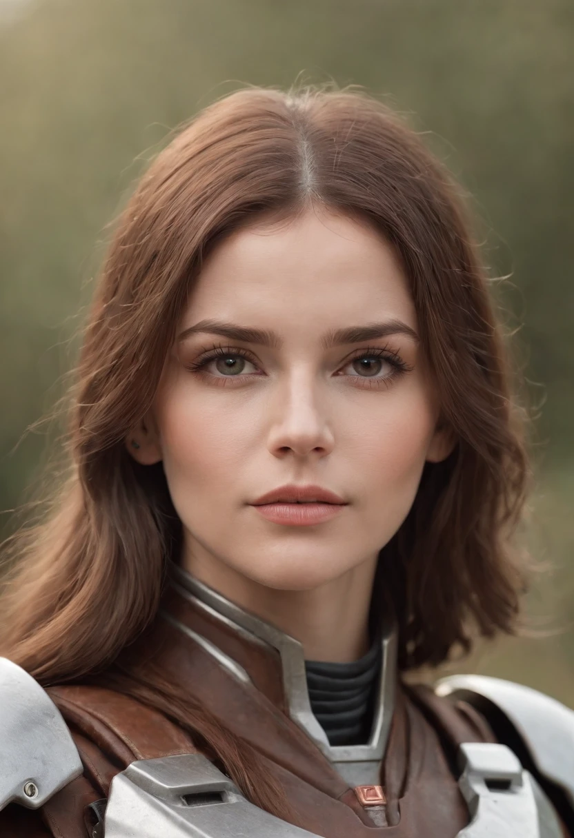 beautiful european woman,Mecha armor,locomotive,musculous,Long brown hair,Beautiful face,Wasteland wind