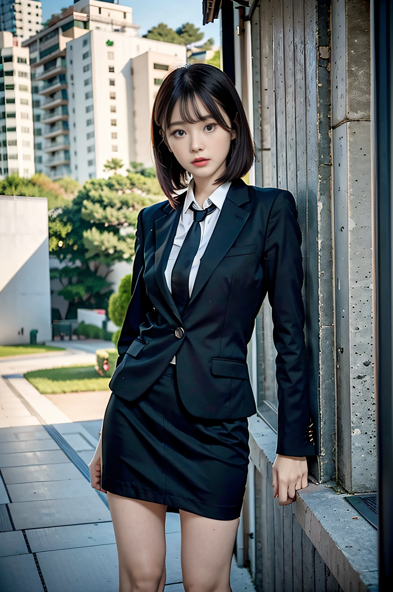 1 Girl, (Watch Viewer), (Bokeh: 1.1), Parted Lips, Expressionless, Realistic, Black Tight Mini Skirt,
business suit, OL, thin thighs, small buttocks, beautiful legs, delicate, Japan fashion model, thin face,
Best quality, (photorealistic: 1.4), ultra high resolution, big mini skirt, black suit and tie woman, suit girl, suit girl, strict business suit wearing, business suit wearing, business suit wearing, black business suit wearing, Japan woman fashion model, black business suit wearing, fashion suit wearing black suit wearing black noble suit, Business suit wearing, black slim clothes, woman posing for photo, beautiful Japan girl face, asian beautiful face, young cute one asian face, beautiful asian girl, girl cute little face, beautiful young korean woman, Japan facial features, young adorable korean face, gorgeous young korean woman, young asian girl, beautiful korean woman, Beautiful asian young woman, standing facing forward, composition visible from above knees to head, knees visible, camera gaze, standing, full body shot, hyperrealistic, front shot full body, bare feet, (face only LoRA applied, bare feet)