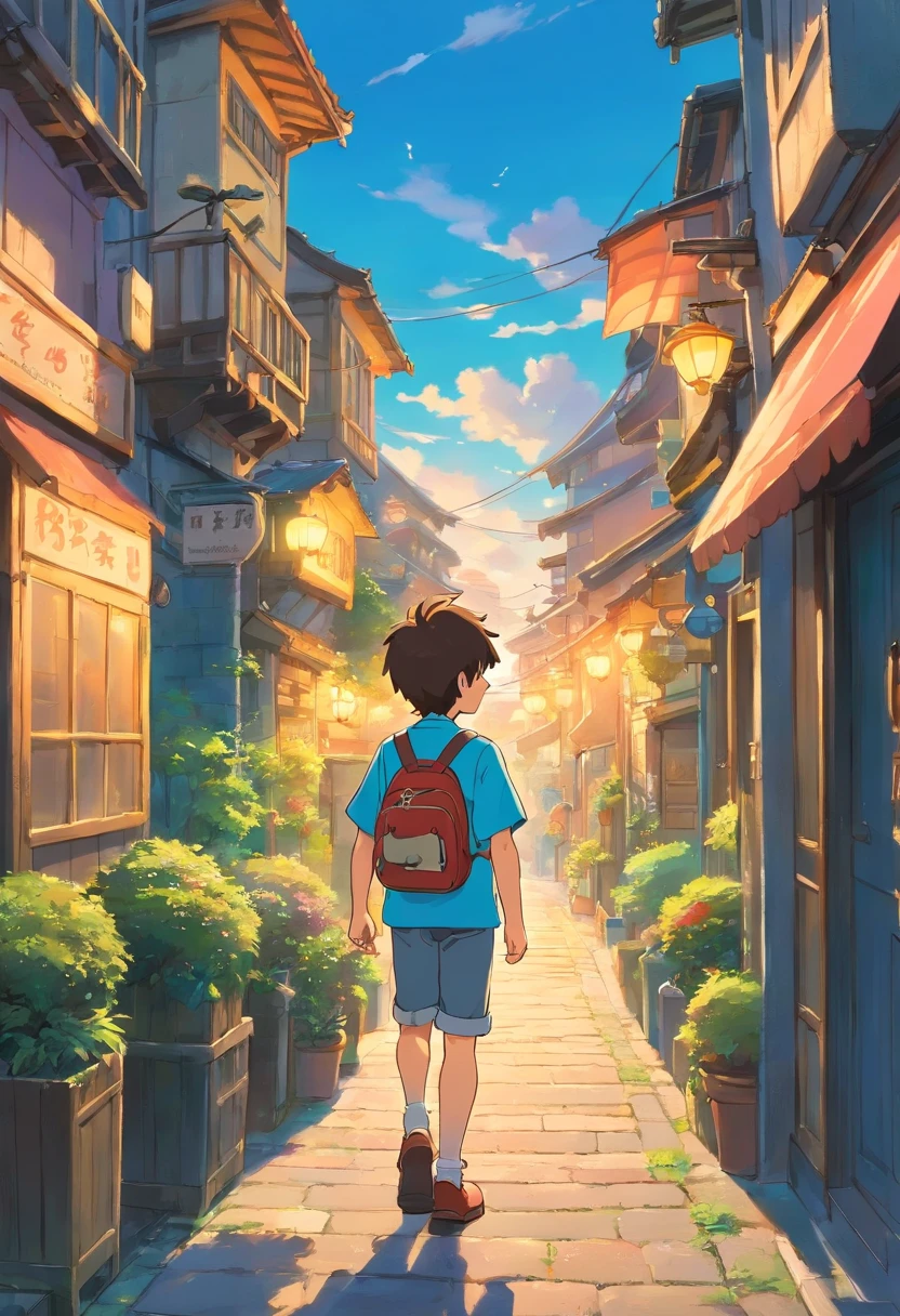 A boy strolling with earphones the perspective of scene will be 2d and on side profile
