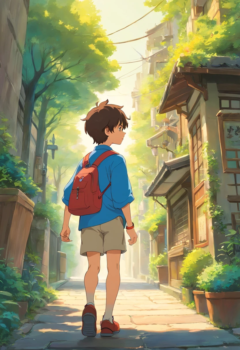 A boy strolling with earphones the perspective of scene will be 2d and on side profile