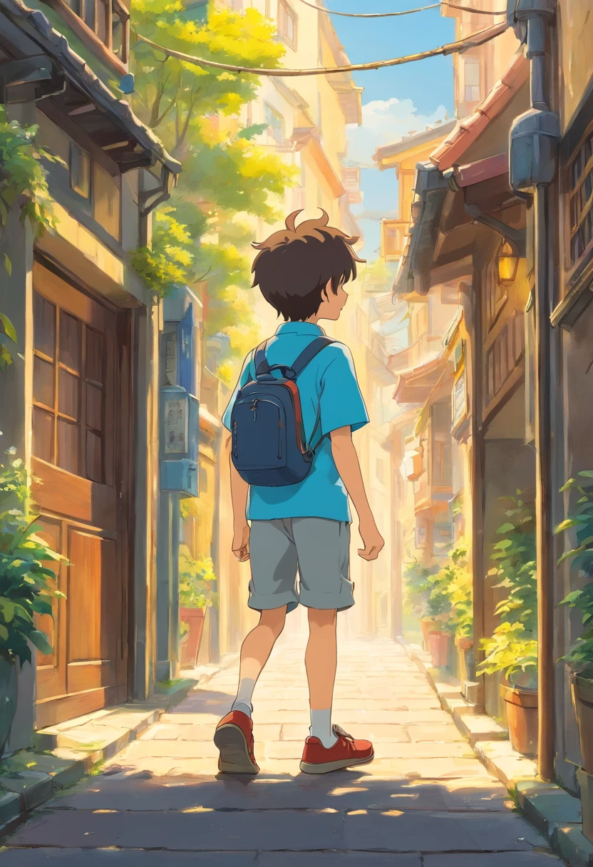 A boy strolling with earphones the perspective of scene will be 2d and on side profile