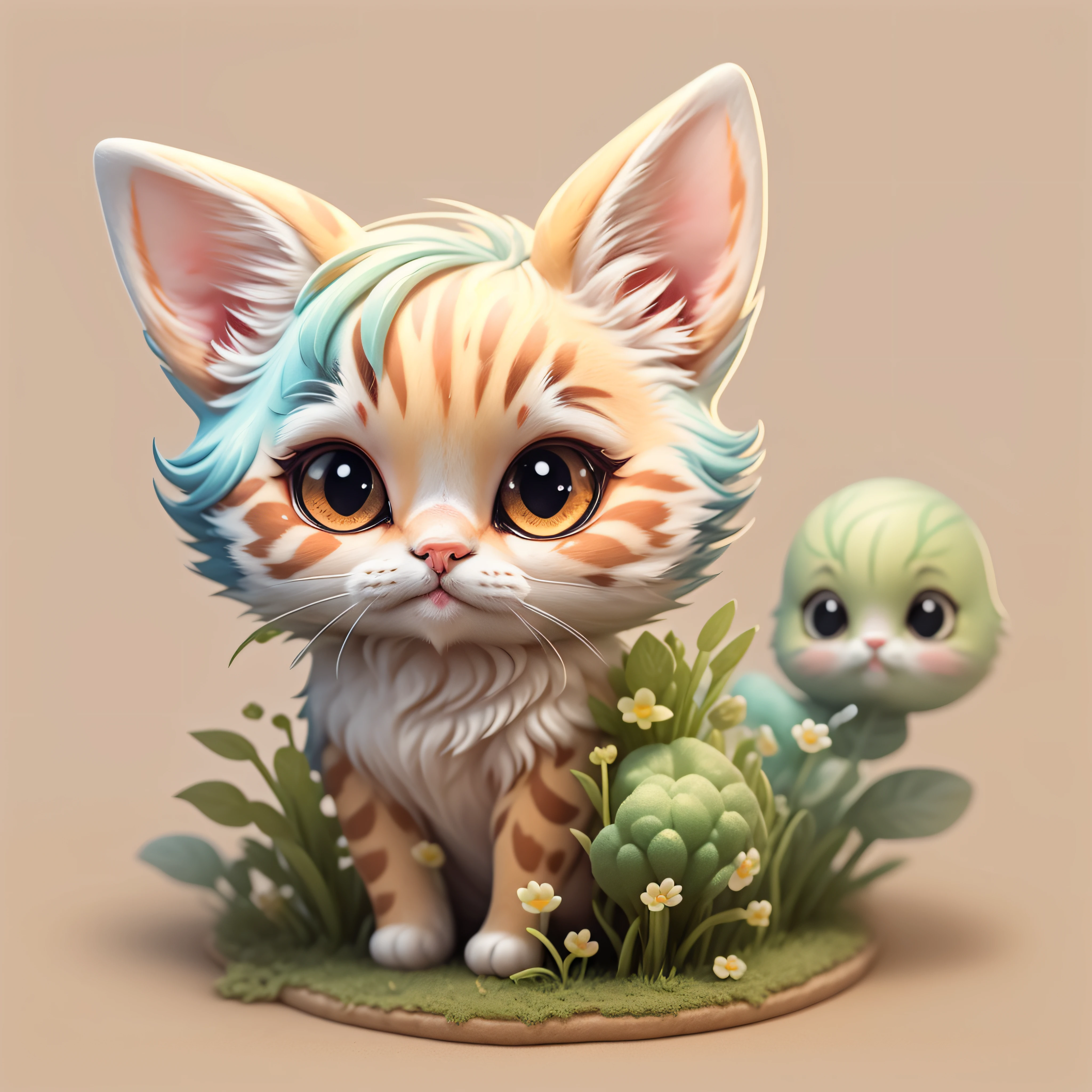 "Arte conceitual imaginativa de uma criatura fofa inspirada em Lora, with the appearance of a cute cat. (CuteCreatures tag ponderado em 0.9)", Clipart, 5 em um