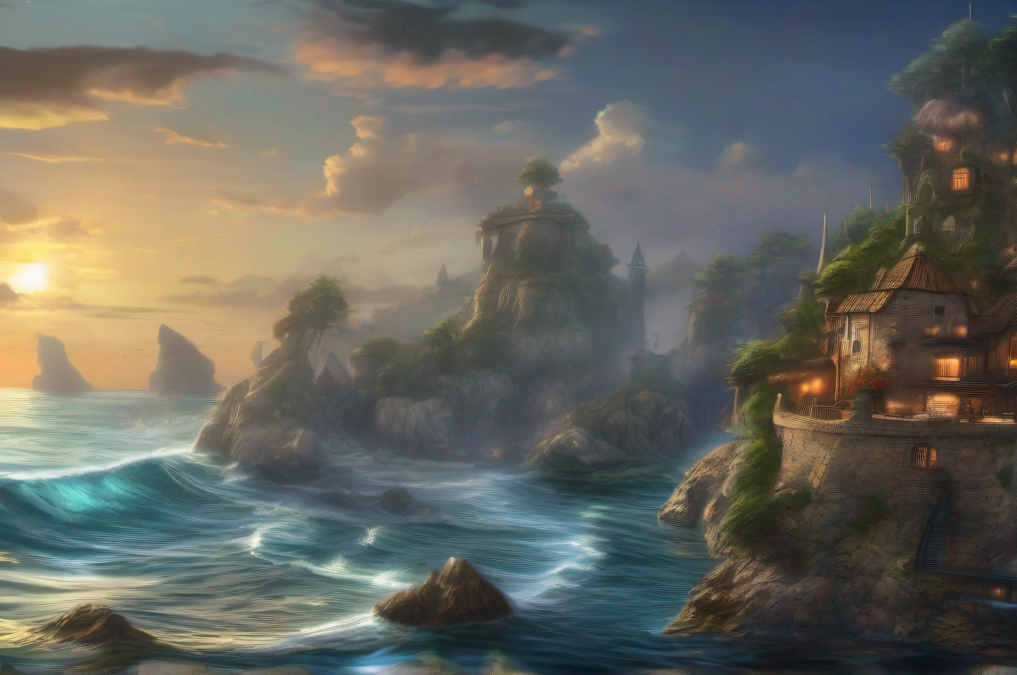 Oceans hyand drawn style. HDR, UHD 32k. --AR 16:9, --v 5.2