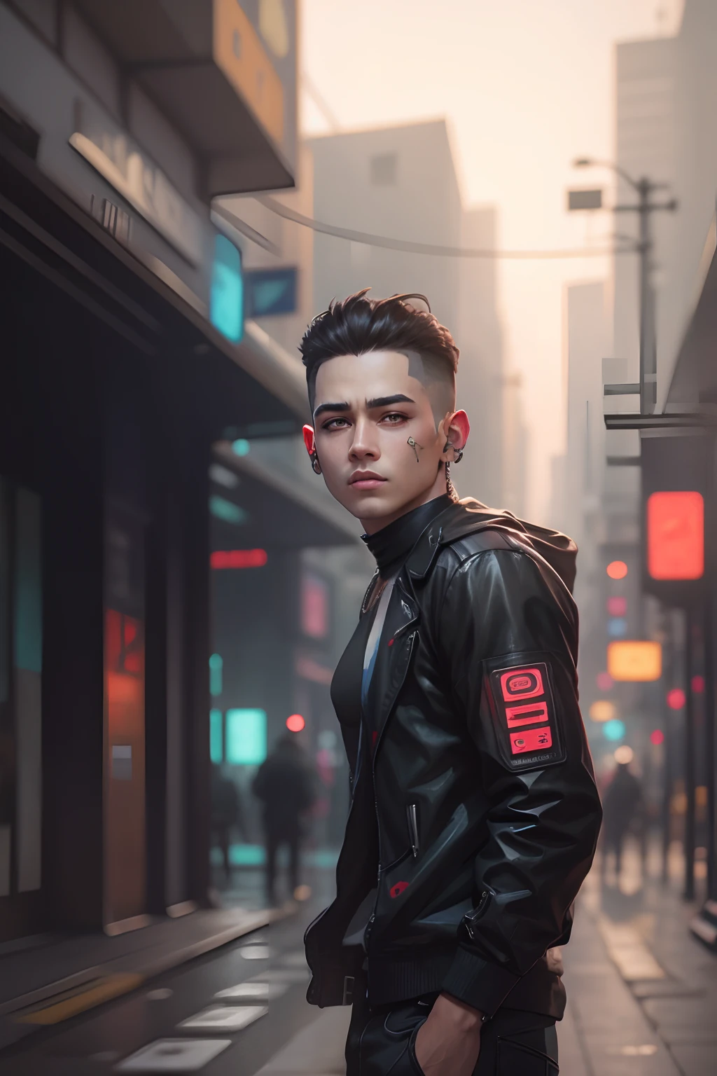 Change beground cyberpunk handsome boy realistic face