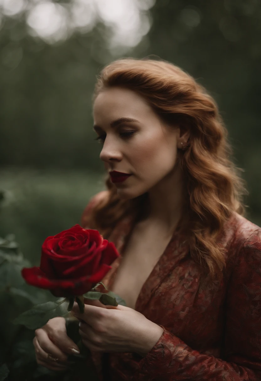 Jessica Keenan Wynn holding a red rose