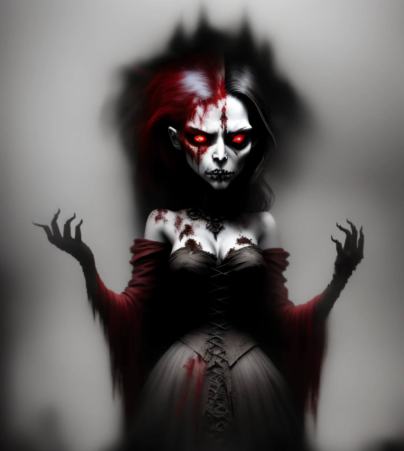 2heads,, A hauntingly beautiful rendition of Trixie in the style of Sonic.exe, with a twisted smile, blood-red eyes, and jagged teeth. The artwork should capture her eerie presence, surrounded by a distorted and nightmarish landscape. The colors should be desaturated, with hints of dark red and black. The lighting should be dim, casting eerie shadows that enhance the sinister atmosphere. The artwork should be highly detailed, showcasing the dark side of Trixe's character., full body