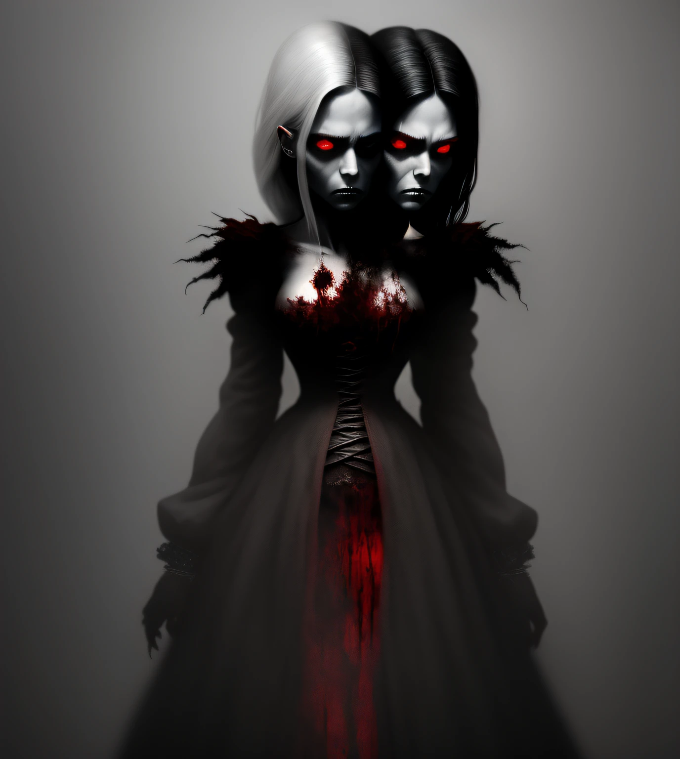 2heads,, A hauntingly beautiful rendition of Trixie in the style of Sonic.exe, with a twisted smile, blood-red eyes, and jagged teeth. The artwork should capture her eerie presence, surrounded by a distorted and nightmarish landscape. The colors should be desaturated, with hints of dark red and black. The lighting should be dim, casting eerie shadows that enhance the sinister atmosphere. The artwork should be highly detailed, showcasing the dark side of Trixe's character., full body
