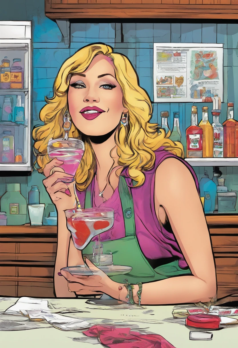 Heather Chandler from the heather movie, With a glass of drain cleaner