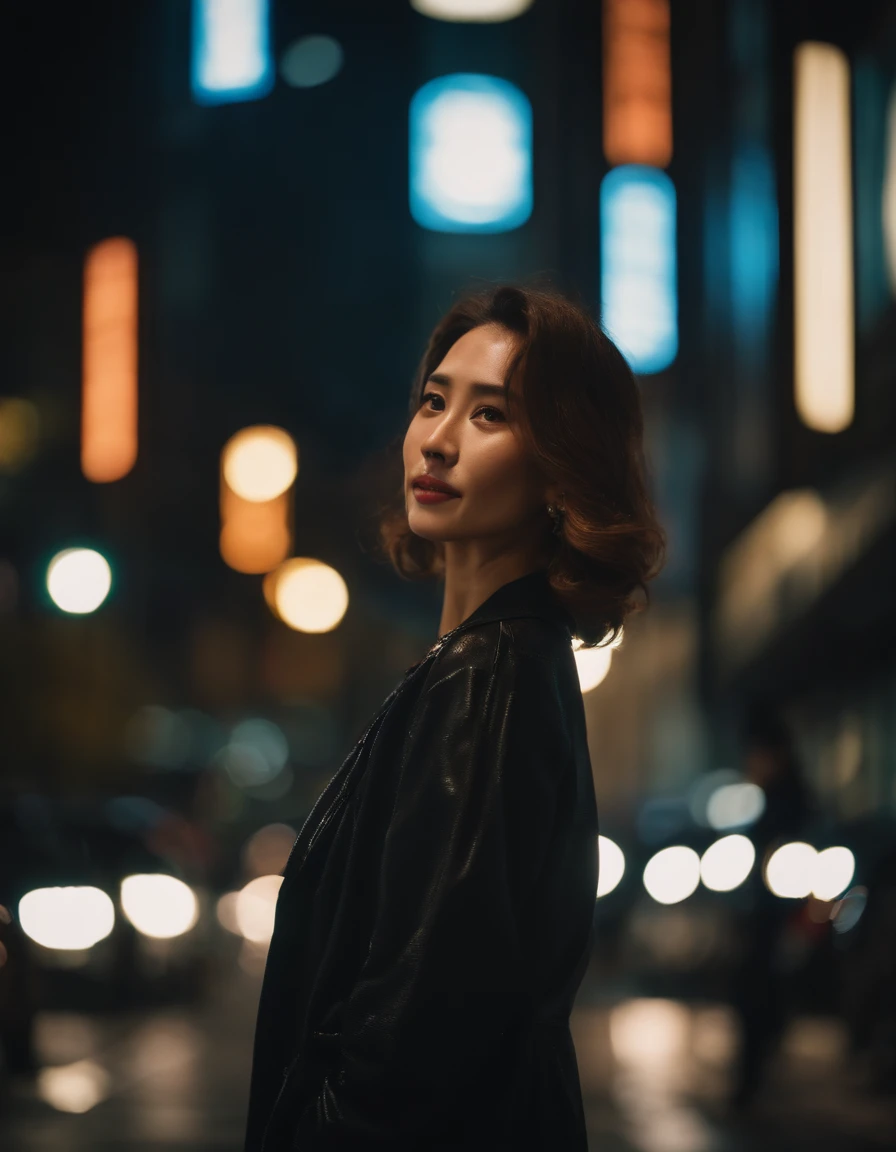 Actor Andrea, Tokyo street,night, cityscape,city lights, upper body,close-up, 8k, RAW photo, best quality, masterpiece,realistic, photo-realistic,