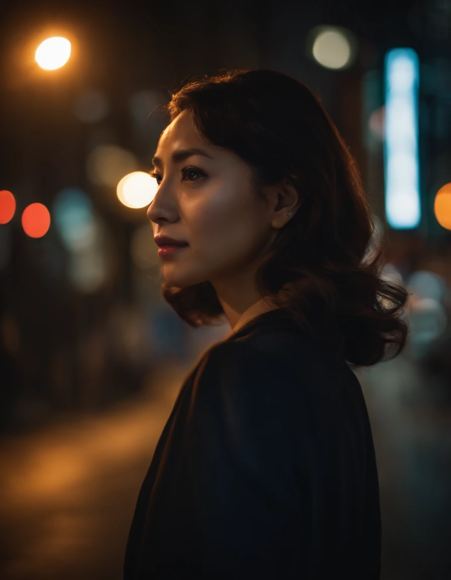 Actor Andrea, Tokyo street,night, cityscape,city lights, upper body,close-up, 8k, RAW photo, best quality, masterpiece,realistic, photo-realistic,