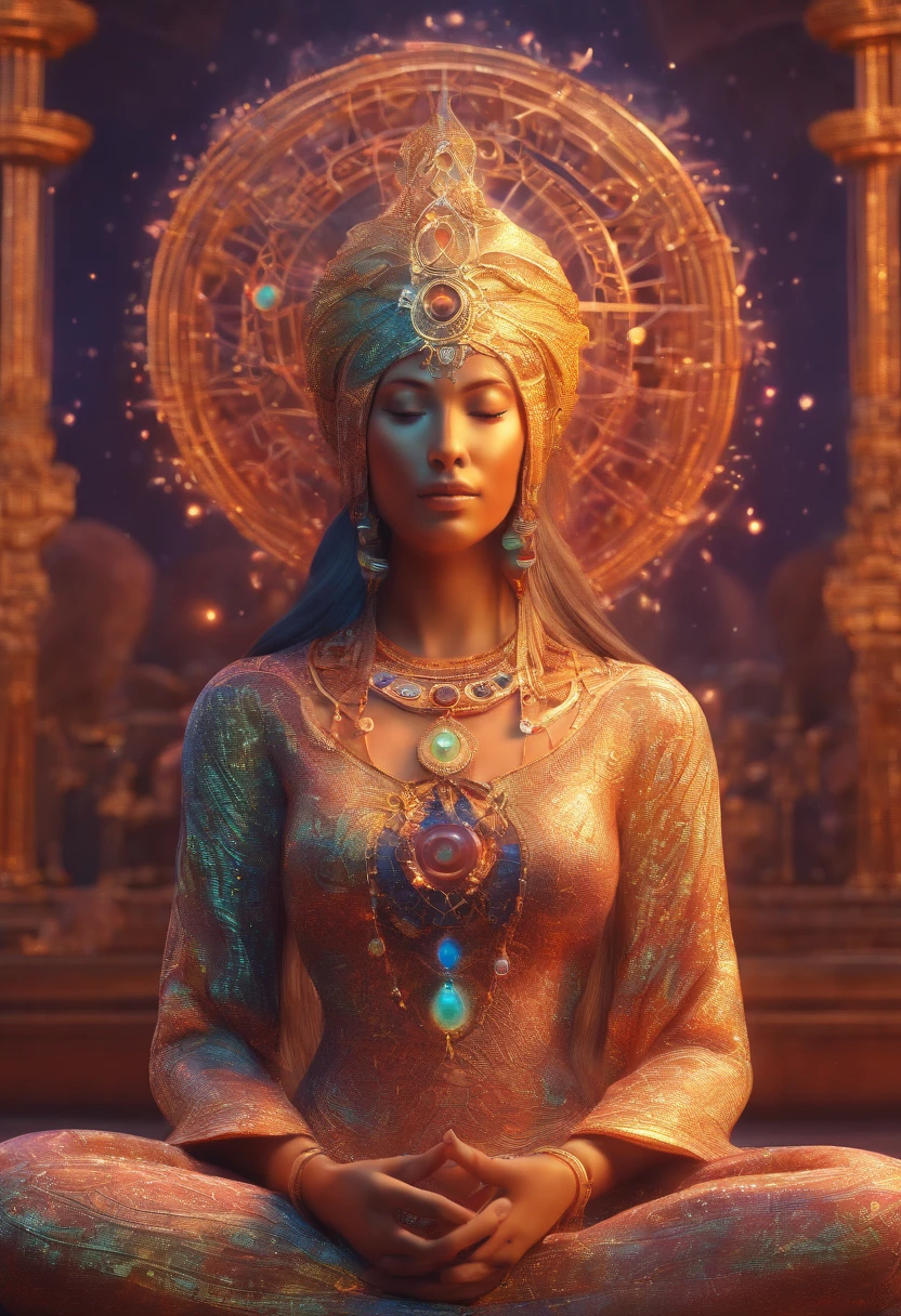 Mystical woman in the middle of the universe Astral body, deep meditation, Etéric atmosphere, Aurico com chakras