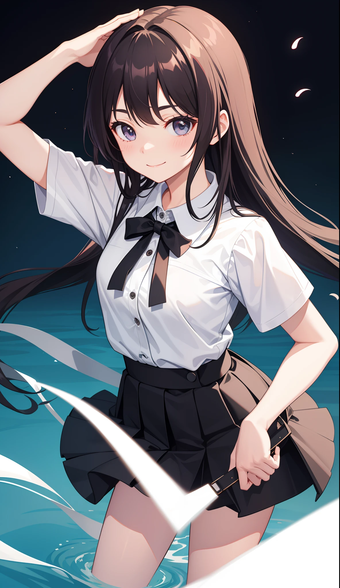 1girl in、AS-Adult、A smile、The shirt、skirt by the、(small tits)、Upper body portrait、