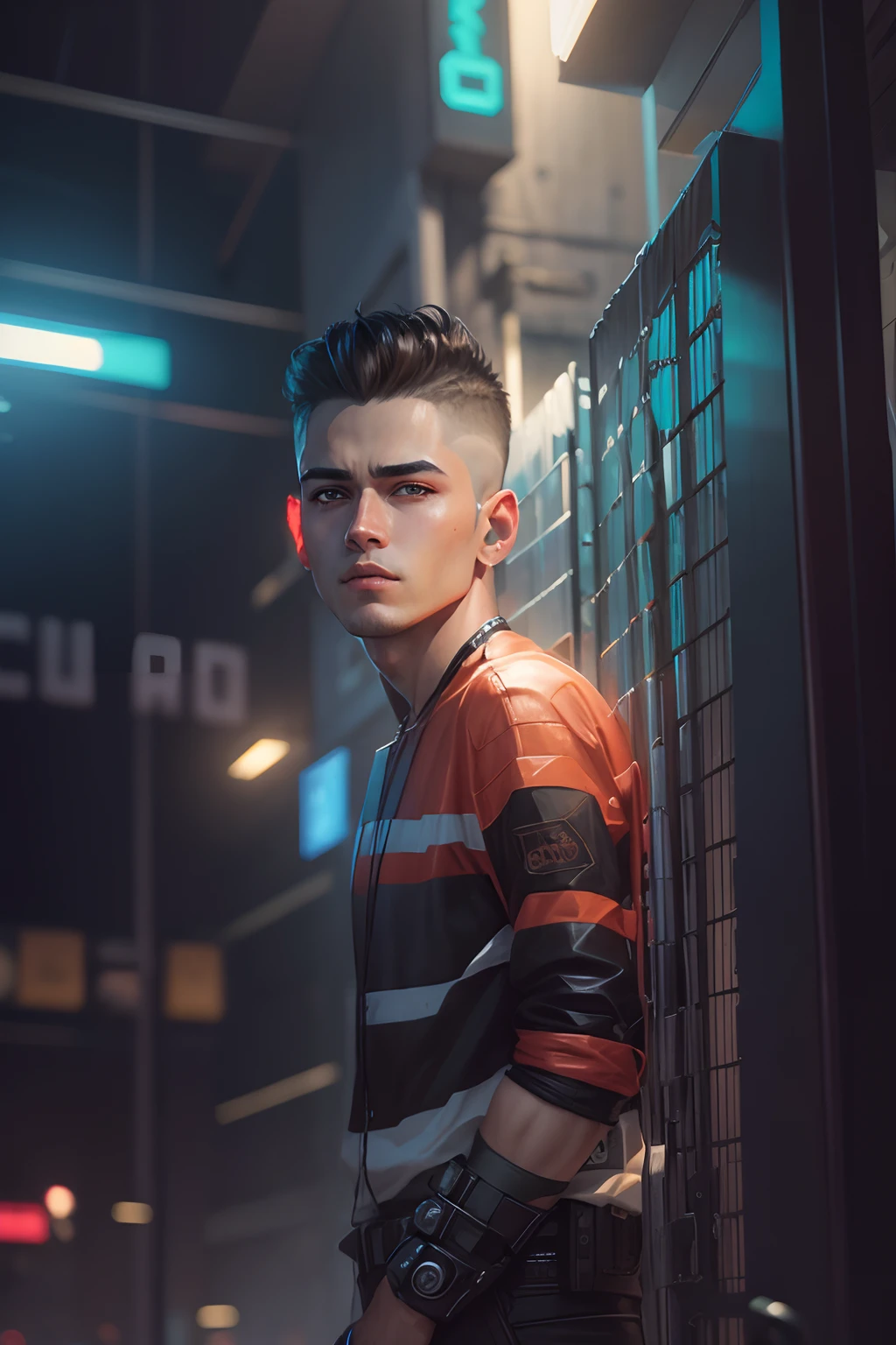 Change beground cyberpunk handsome boy realistic face