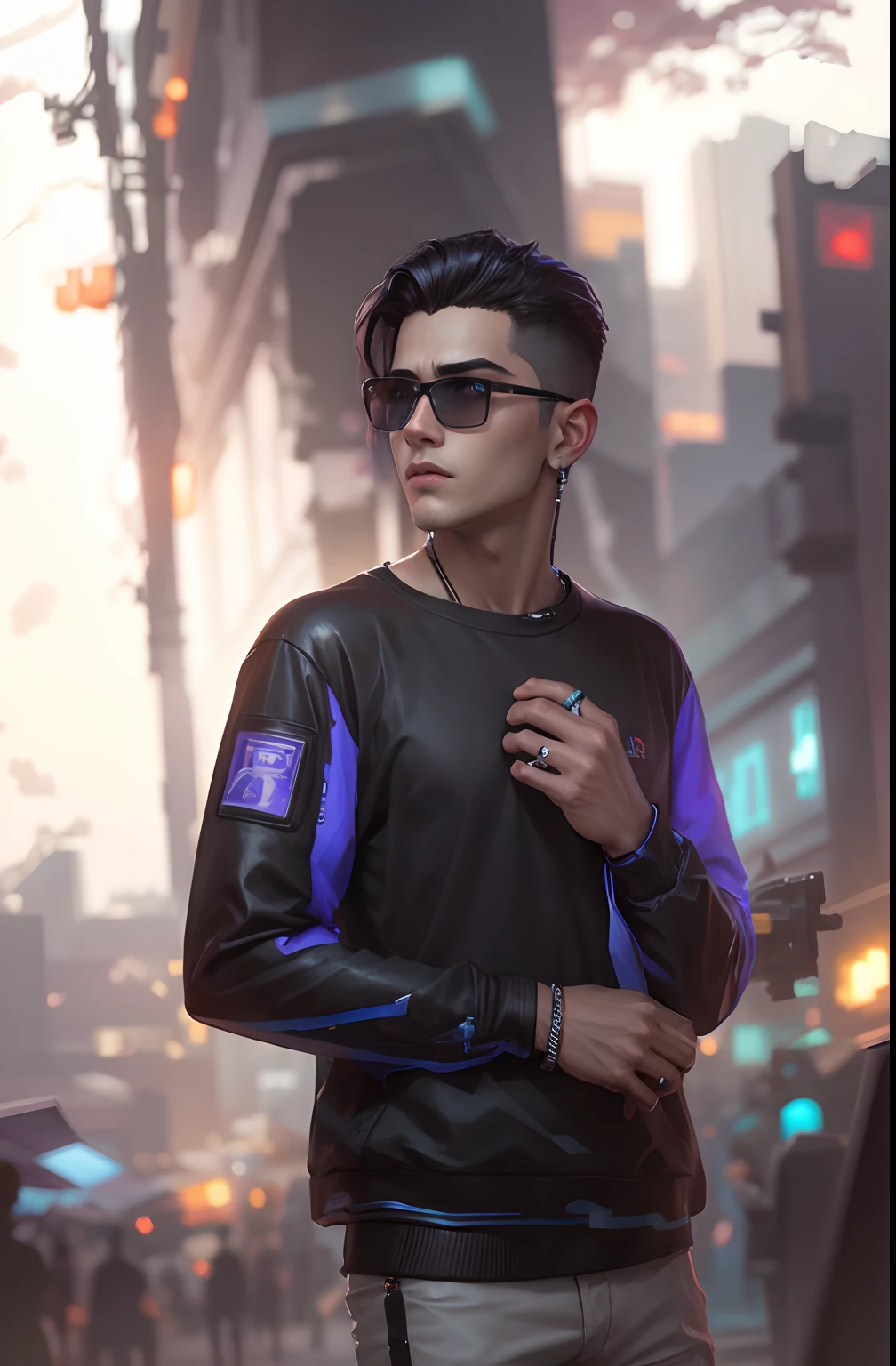 A close up of a person wearing a jacket and sunglasses - SeaArt AI