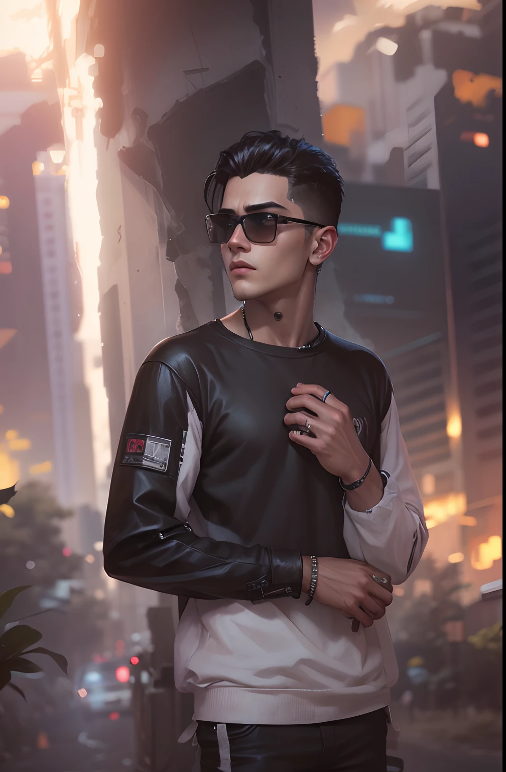 Change beground cyberpunk handsome boy realistic face