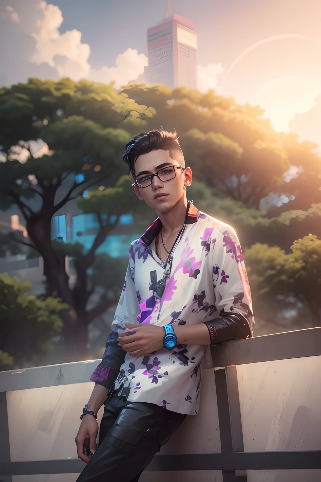 Change beground cyberpunk handsome boy realistic face