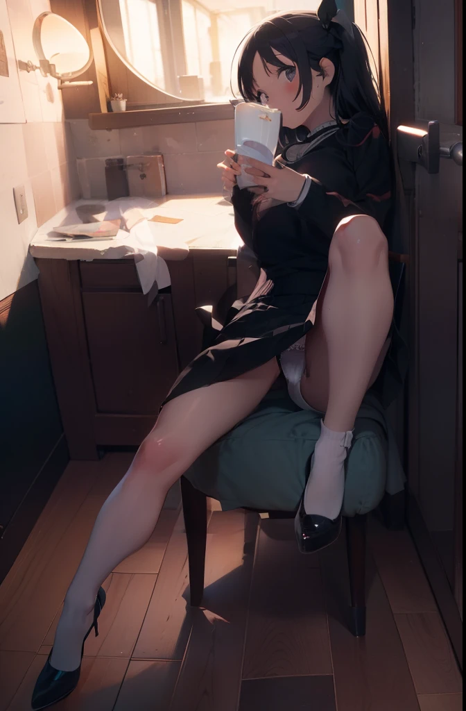 ultra-quality, ultla highres, Hyper Detailed, High contrast, superfine illustration, creative refinement, ssmile,Black panties, Show panties, skirt by the,