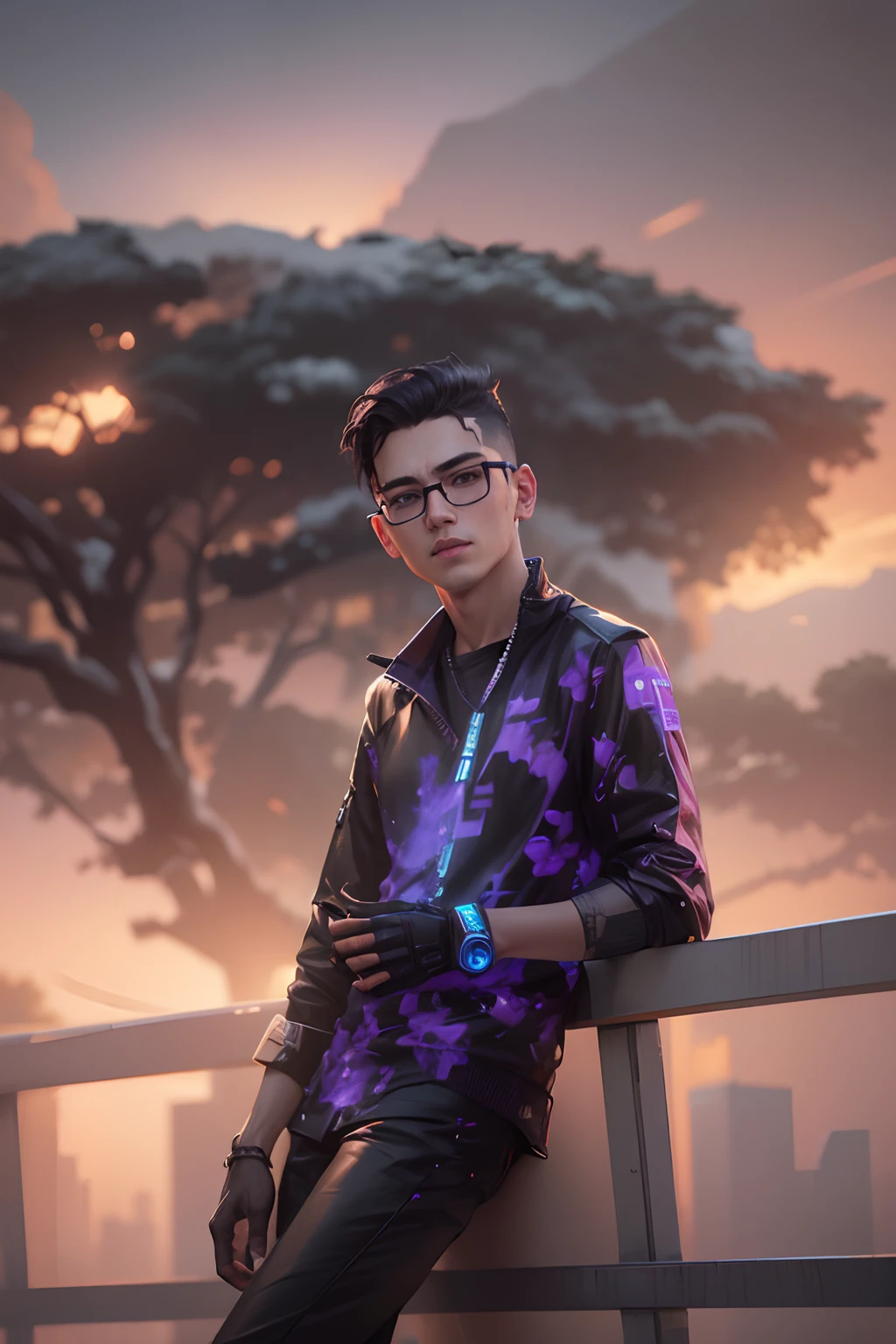Change beground cyberpunk handsome boy realistic face
