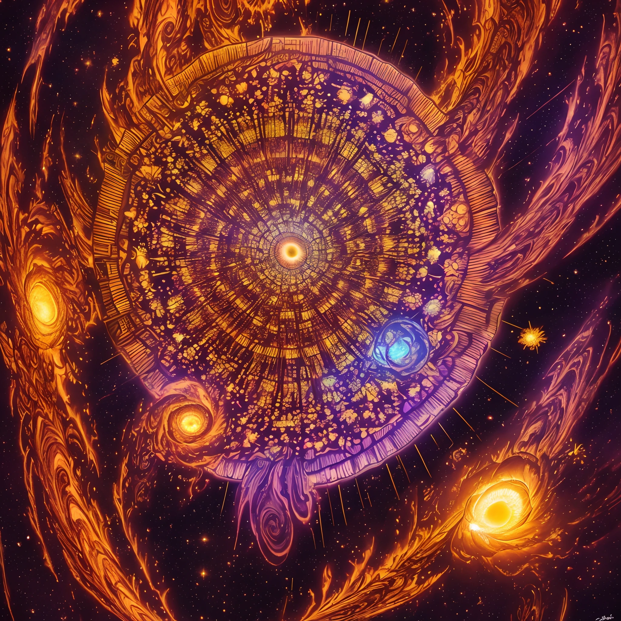 A kaleidoscopic nebula of vibrant colors, swirling and dancing like a celestial ballet, rendered in a mesmerizing pointillist style