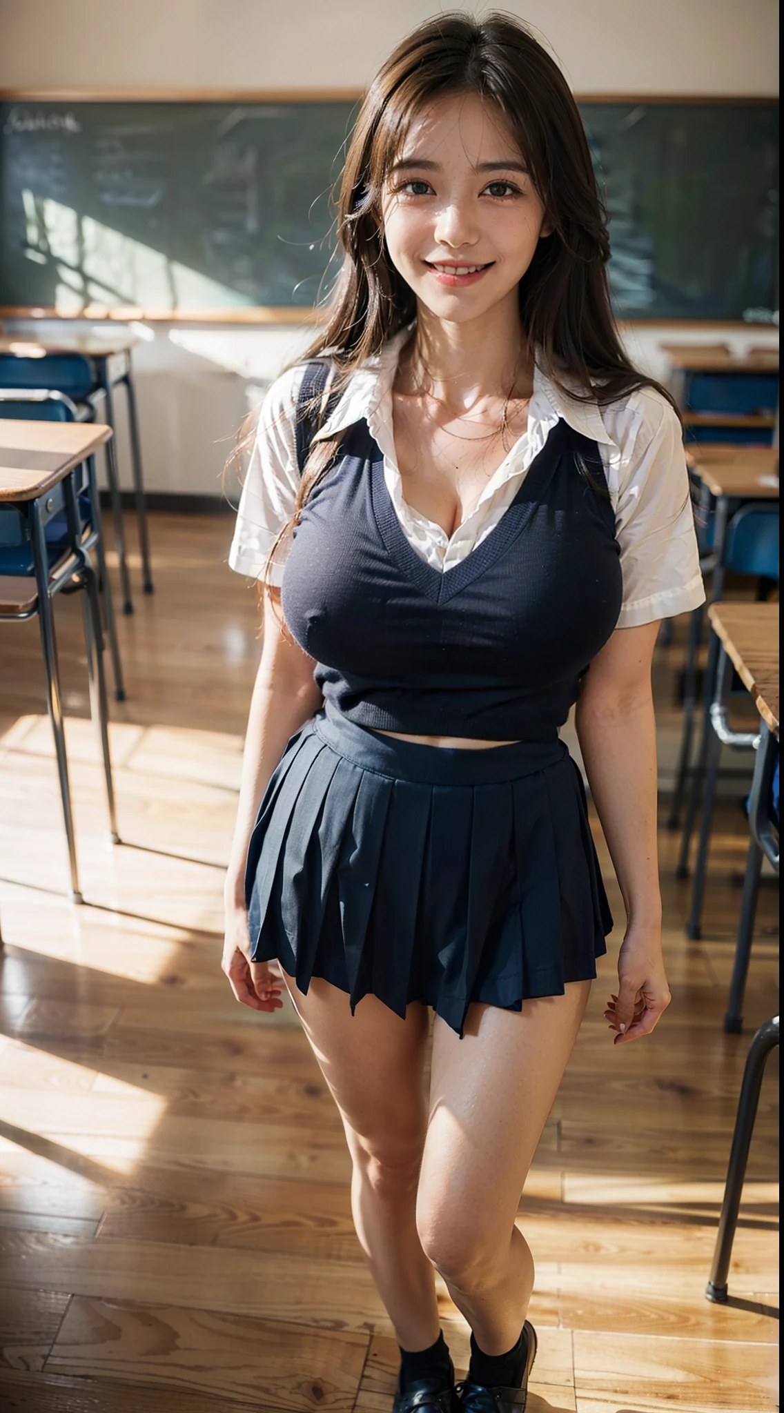 (Italian beautiful girl:1.3)) ((school uniforms:1.4)) ((panty shot:1.5)) ((high school)),((dark blue skirt:1.3)) ((in the class room:1.3)) ((thin_fabric:1.4)) ((random sexy pose:1.3)) ((sweaty:1.5))((face is flushed:1.4)) ((big breasts:1.4)) ((close-up:1.2)) best quality,masterpiece,ultra high res,(photorealistic:1.4),raw photo,(Authentic skin texture:1.3),(film grain:1.3),panorama,character portrait,very wide shot,narrow waist,cowboy shot,(in the dark, deep shadow, low key, cold light,) night,(()),streaming tears,,dust,Tyndall effect,(expression),1girl,beautiful detailed eyes and face,white jabot,brown eyes,((brown hair:1.2)) ((full body:1.3)) ((smile:1.3))