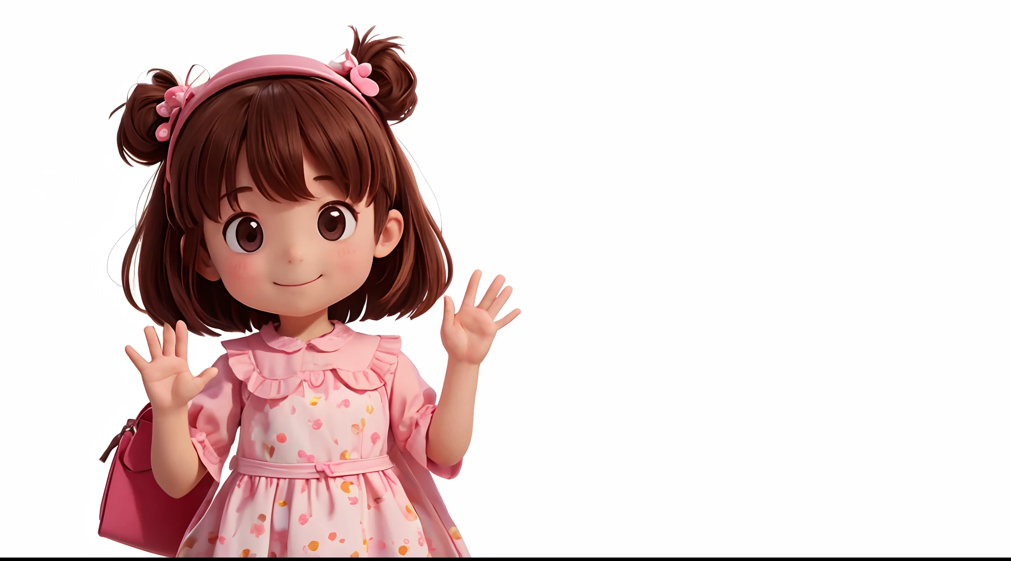 Anime girl in pink dress waving with hand up - SeaArt AI