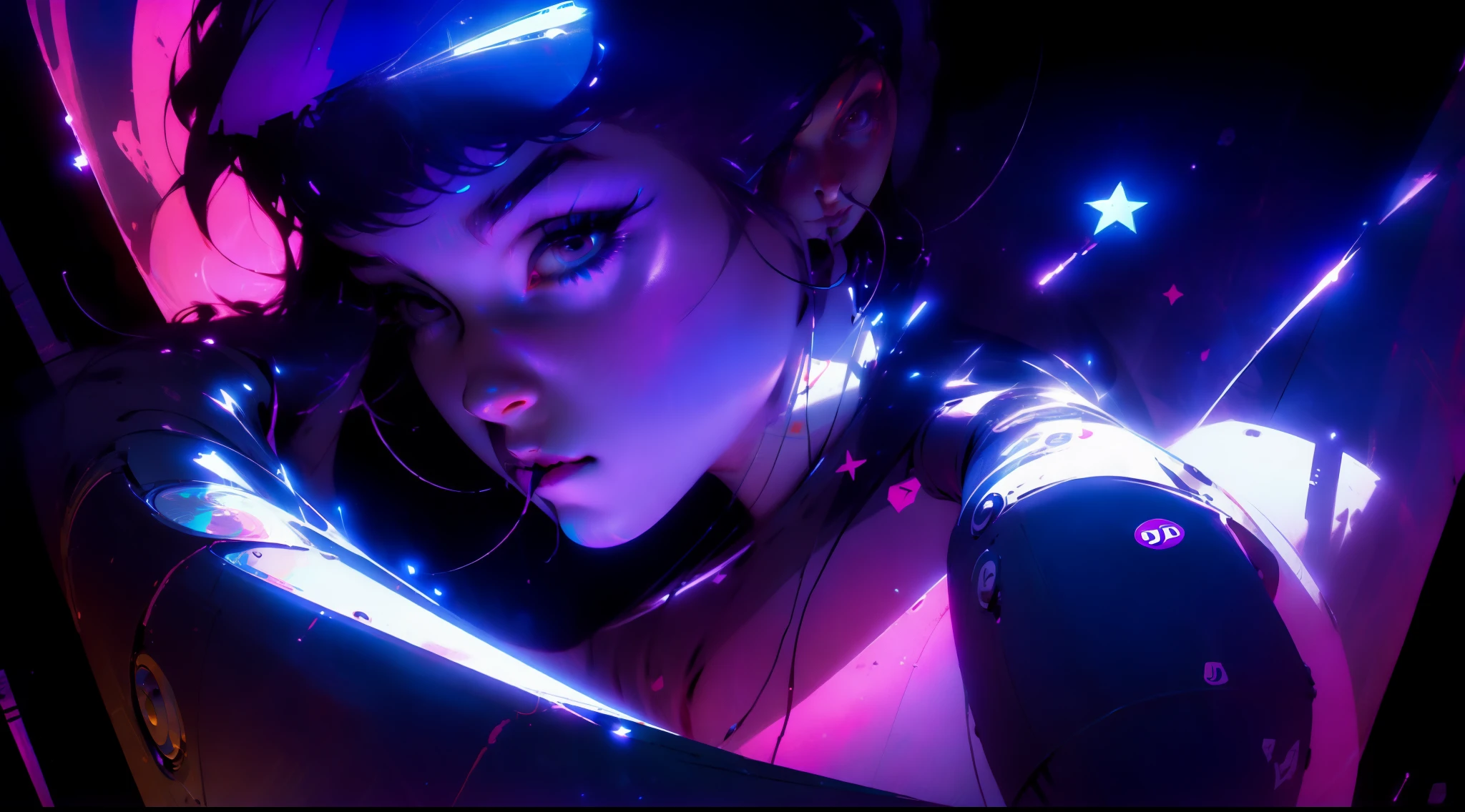Detalhado DJ girl DJ Controller com Neon, Super vibrant music lights.