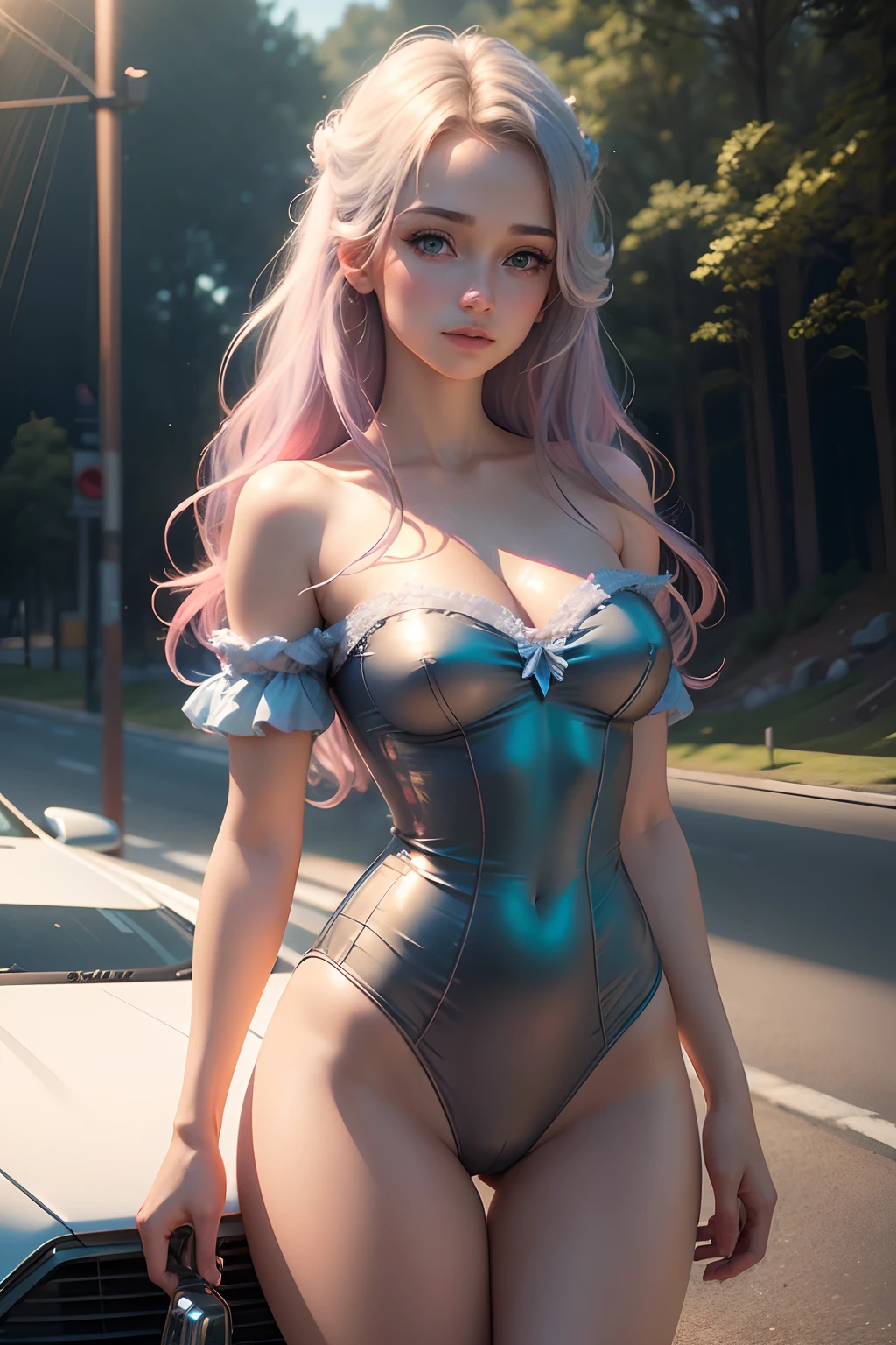 Stable Diffusion prompt:
starlight princess, medium:real girl, beautiful detailed eyes, beautiful detailed lips, extremely detailed eyes and face, long eyelashes, 1girl, swimsuite sexy, full body,highway background, riding bicycle, vibrant colors, HDR, studio lighting, ethereal atmosphere. (best quality, 4k, highres, masterpiece:1.2), ultra-detailed, (realistic, photorealistic:1.37), dreamy style, soft pastel tones, enchanting lighting.