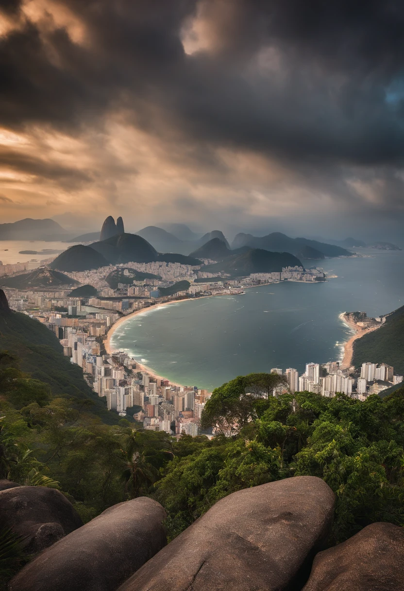 An apocalyptic landscape of Rio de Janeiro.  Where the city is destroyed,apos a queda de uma bomba nuclear