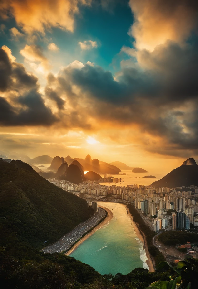 An apocalyptic landscape of Rio de Janeiro.  Where the city is destroyed,apos a queda de uma bomba nuclear