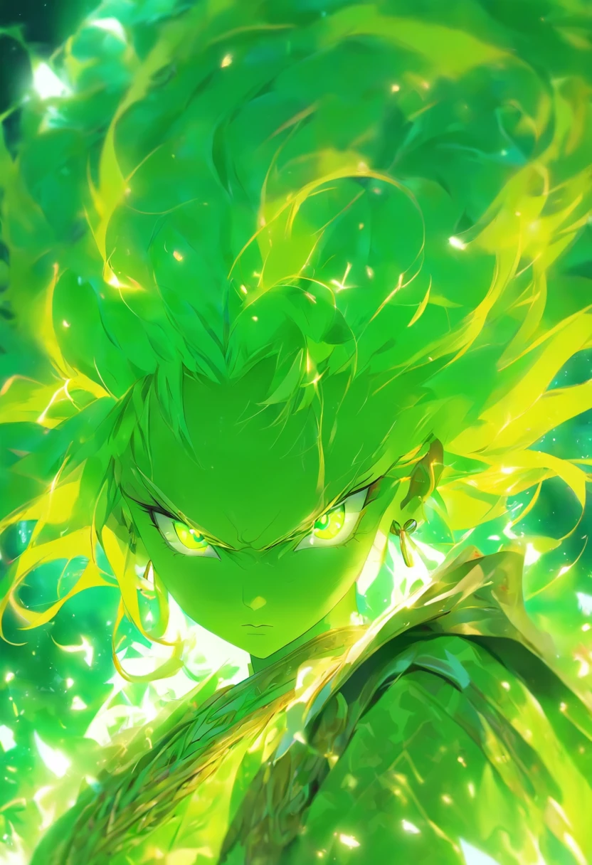 {{Best quality}}, {{Masterpiece}}, {{super ultra detail}}, {{illustration}}, {{Detailed light}}, one-girl,Lime yellow hair,O cabelo multicolorido, Turquoise eyes, Loli style,( beast ear),The robes of the priests,green color,(Dynamic lighting:1.2),