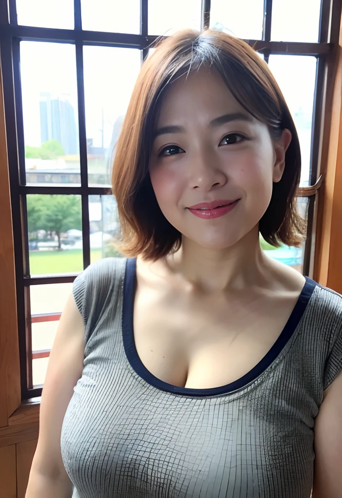 ((top-quality、8K、masterpiece:1.3))、Photorealsitic, foco nítido, high-level image quality, hight resolution, ((Portrait, Solo、bangss、japanes, 40 years、 bbw:1.3)), Wrinkles at the corners of the eyes, Colossal tits、Bare legged、She's standing、bbw、A sexy、Full body photo、Also show the lower body、a baby face、large boob、chubby、aunty、80 km、a baby face、a shower
