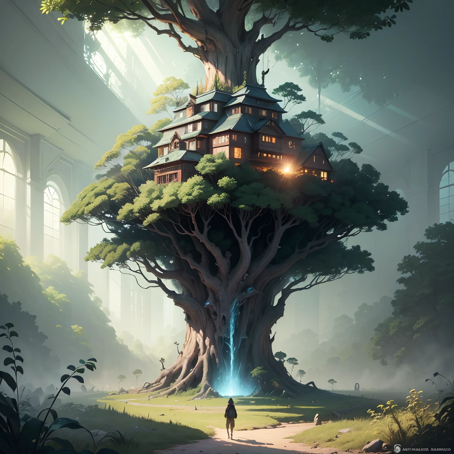 digital illustration, detailed and intricate, of dense forests filled with exotic flora and fauna., Sunlight shining through the roof creates a dull effect.. In the style of Yoshitaka Amano and Hayao Miyazaki, masterpiece, proportional, Detailed, trending on artstation, beautiful light, Realistic, intricate, Award Winning, 10, Highest quality award-winning, 4K digital painting in the style of Yoshitaka Amano. A detailed and complex depiction of zombie apocalypse., Expertly capture the chaos and drama of the scene.. Beautiful lighting and cinematic composition make this work a true masterpiece., trending on artstation