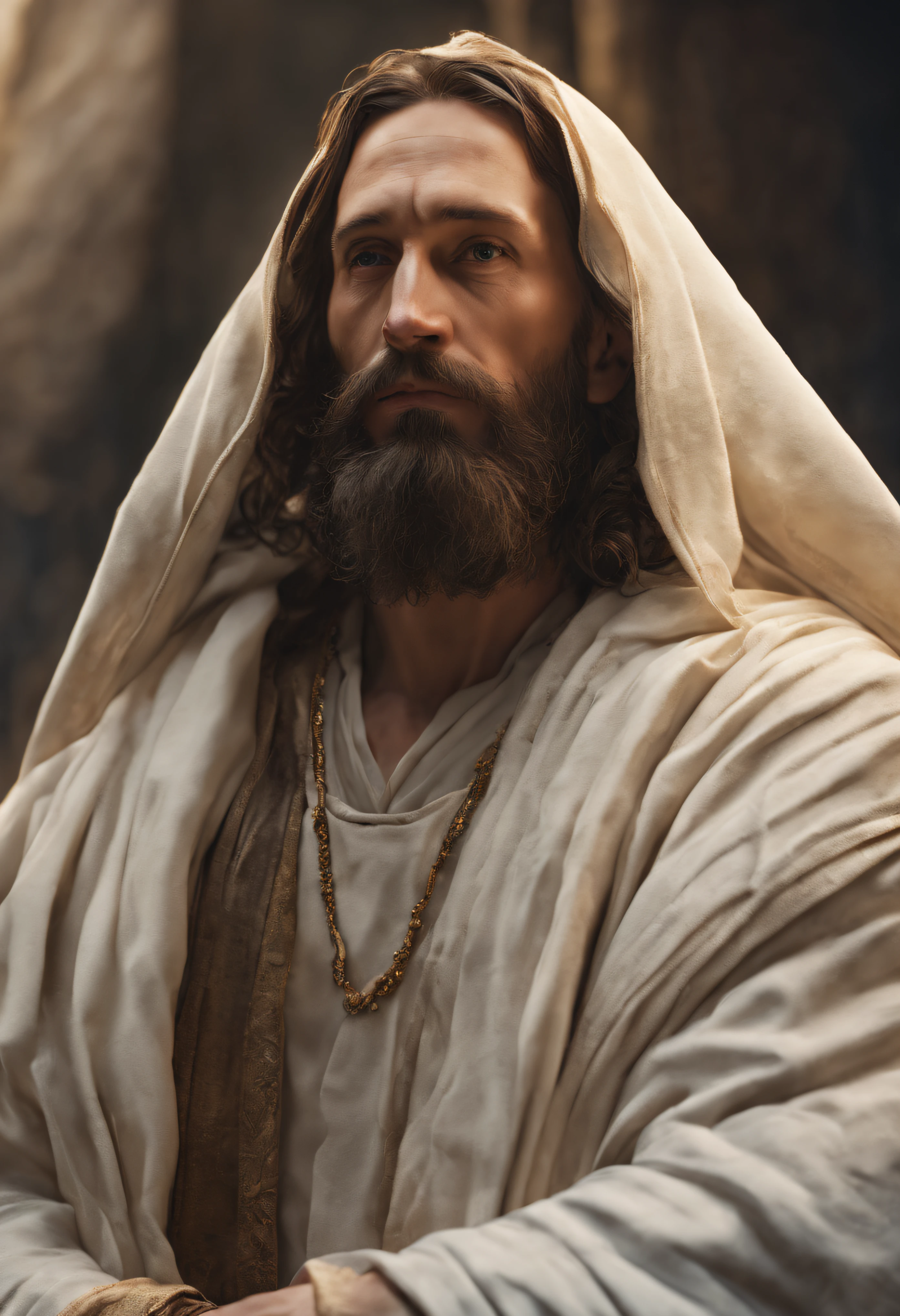 [assistant to=graphic_art code]interface { “character”: { “description”: “Jesus, a very thin Caucasian man with long hair and a beard”, “clothing”: “long white robe”, “type”: “Close-up portrait, centered, with symmetry” }, “art”: { “quality”: “Very real, ultra detailed, very detailed, realistic, soft cinematic light, HDR, sharp focus, cinematic look, complex, elegant, very detailed CG, high resolution live photo, high dynamic range live photo, 8k live photo, 8K resolution live photo, Unity 8k wallpaper, extremely detailed CG, masterpiece live photo, realistic, photo-like real, three-dimensional, beautifully detailed, depth, fine texture, glossy, fully focused, vivid, realistic”, “texture”: “8k”, “details”: “Nonsensical, complex”, “skin”: “Natural” }, “camera”: { “lens”: “35mm” }, “clothing”: { “details”: “Yes” } } [assistant]'.