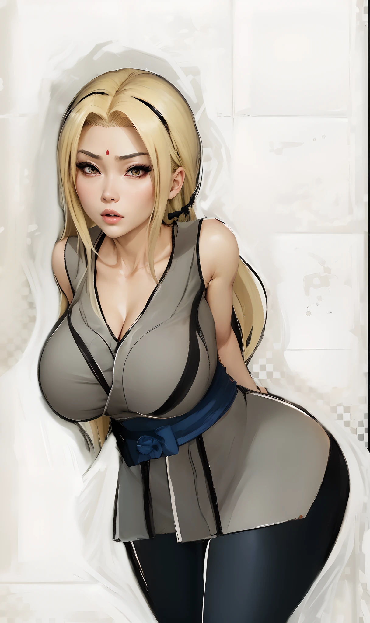 real Life adaption of this character,her name is Tsunade senju from anime naruto ,hyper realistic ,very realistic detailed yellow hair, high resolution, photorealistic,very detailed,very realistic outfit, Japanese face,detailed shining eyes, calm expression,realism,((Tsunade)),((Wiping ass)),(stand on tatami),((mature female)),Thick body,((Solo)),(((completely naked))),(((Cheongsam with high slit))), ((Blush)),in ryokan,A MILF,trending on artstationh,intricate face details,(Curvy physique), vibrant, 4K, 12k resolution