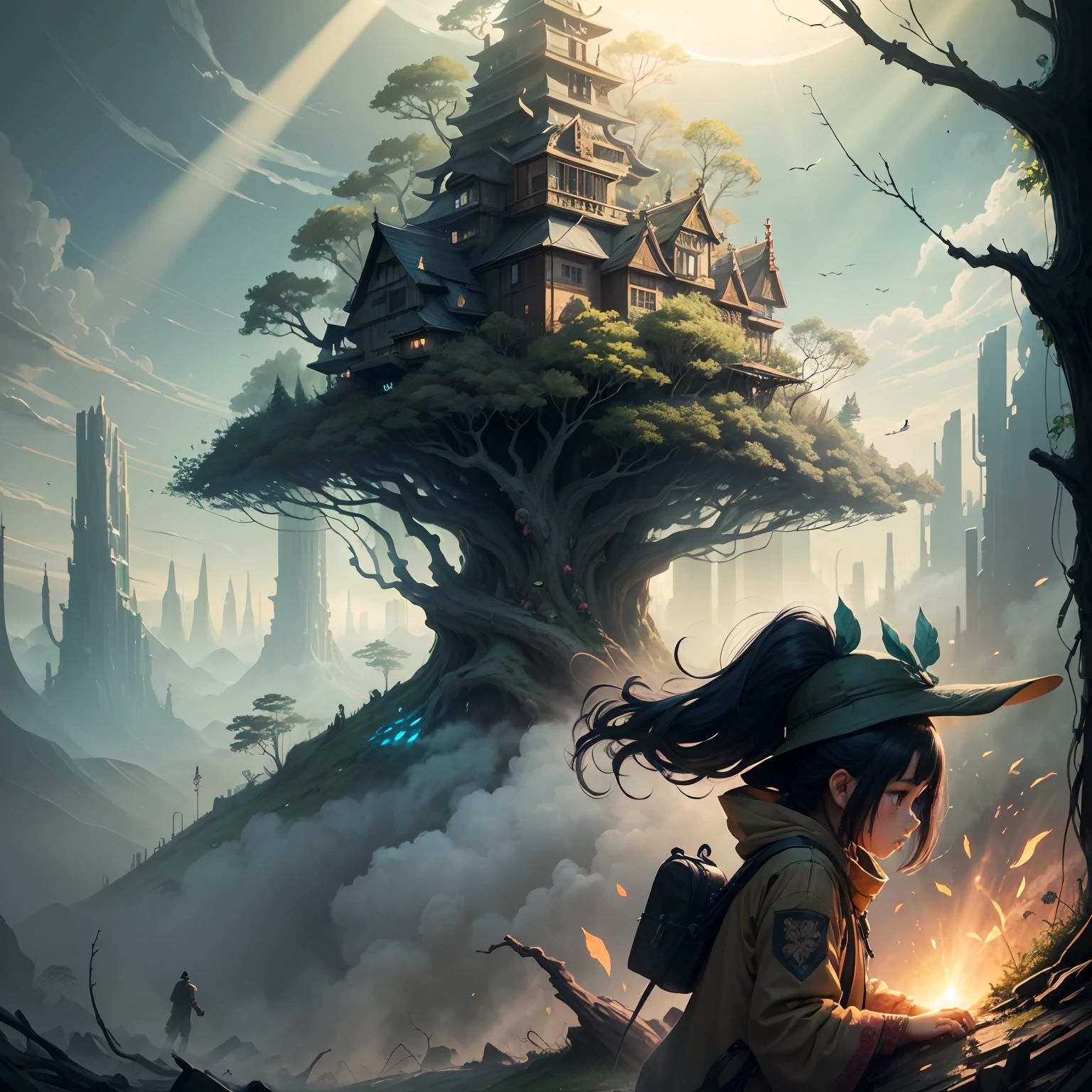 digital illustration, detailed and intricate, of dense forests filled with exotic flora and fauna., Sunlight shining through the roof creates a dull effect.. In the style of Yoshitaka Amano and Hayao Miyazaki, masterpiece, proportional, Detailed, trending on artstation, beautiful light, Realistic, intricate, Award Winning, 10, Highest quality award-winning, 4K digital painting in the style of Yoshitaka Amano. A detailed and complex depiction of zombie apocalypse., Expertly capture the chaos and drama of the scene.. Beautiful lighting and cinematic composition make this work a true masterpiece., trending on artstation