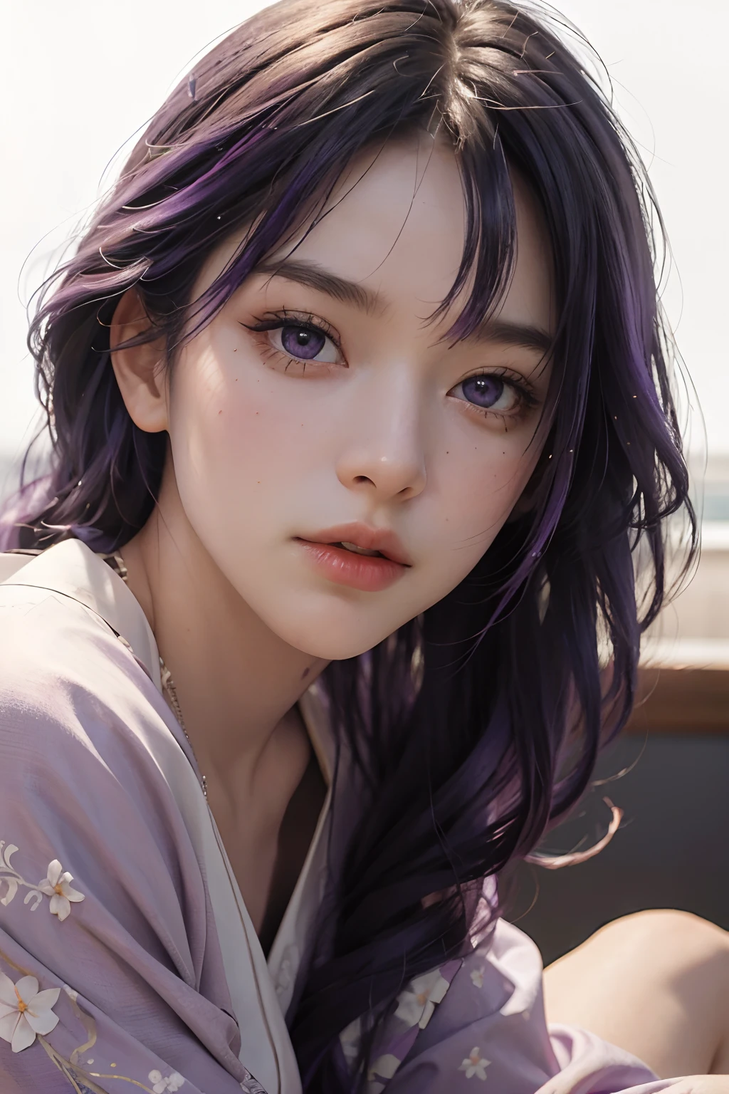 (RAW photo, best quality), (realistic, photo-realistic:1.3),purple hair,best quality,highly detailed,masterpiece,ultra-detailed,illustration,1girl,upper_body,dynamic angle,world masterpiece theater,messy_long_hair,best quality,extremely detailed CG unity 8k wallpaper,ink,Amazing,cinematic lighting,lens_flare, dunhuang_style,(((Masterpiece))), (portrait), 24 years old, kimono, blushing, purple hair, diffused light, dynamic shadows, sharp focus, realistic, detailed, highres, absurdres, white background, photorealistic, lifelike, sex, penetrate, (((penis))), dick, vagina, pussy, crotch, naked, bare, clitoris, vulva, spread legs, thigh focus