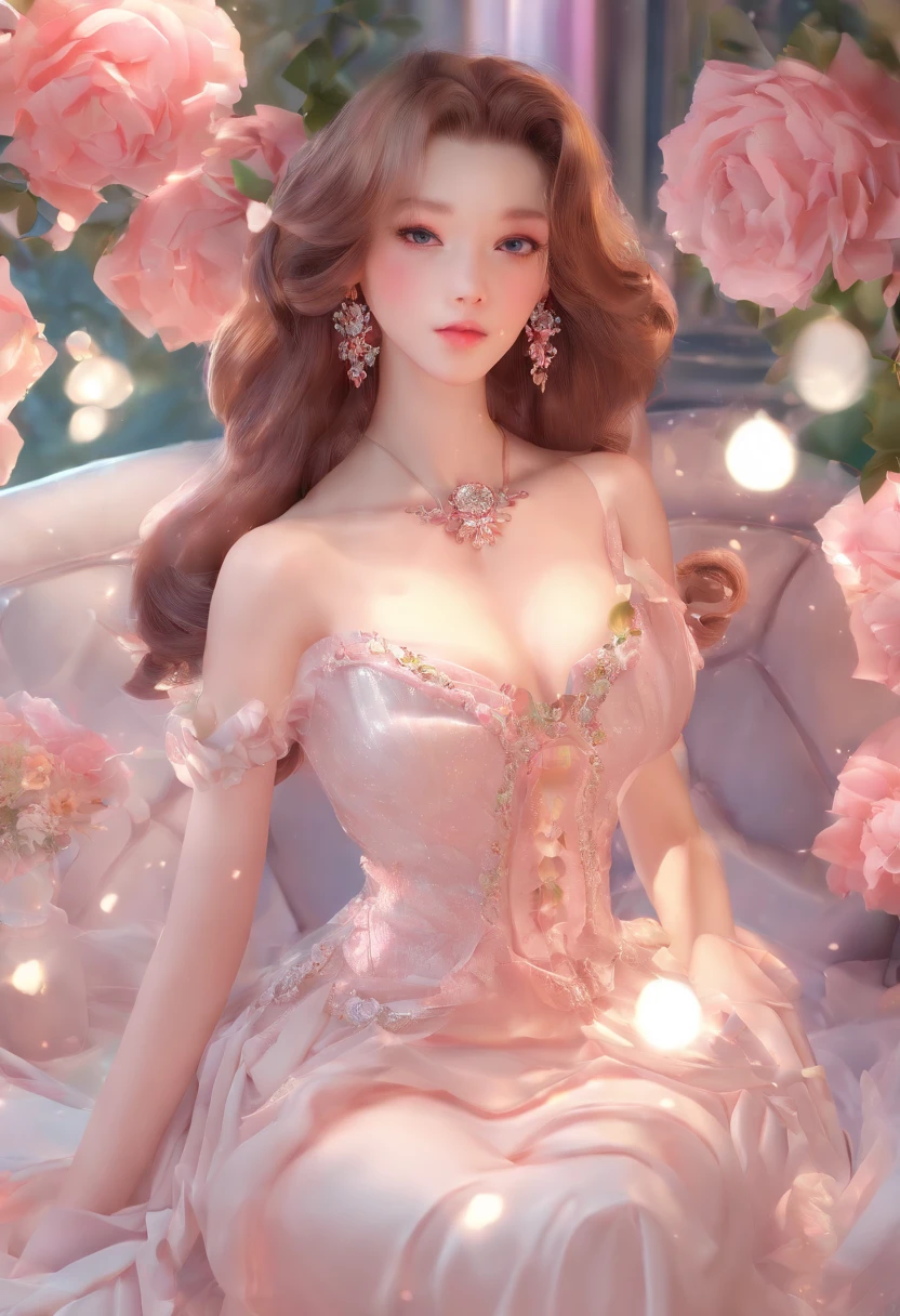 (Complete head:1.9),meticulous portrayal of face,1 noblewoman,a matural female,Black dress long dress,(White suspender stockings+),(high-heels),(White stocking feet+),Pink White Long Hair,bared chest,Prom background, Perfect body, s the perfect face, perfect hand, Perfect Finger, Perfect lips, perfect eyes, Perfect background