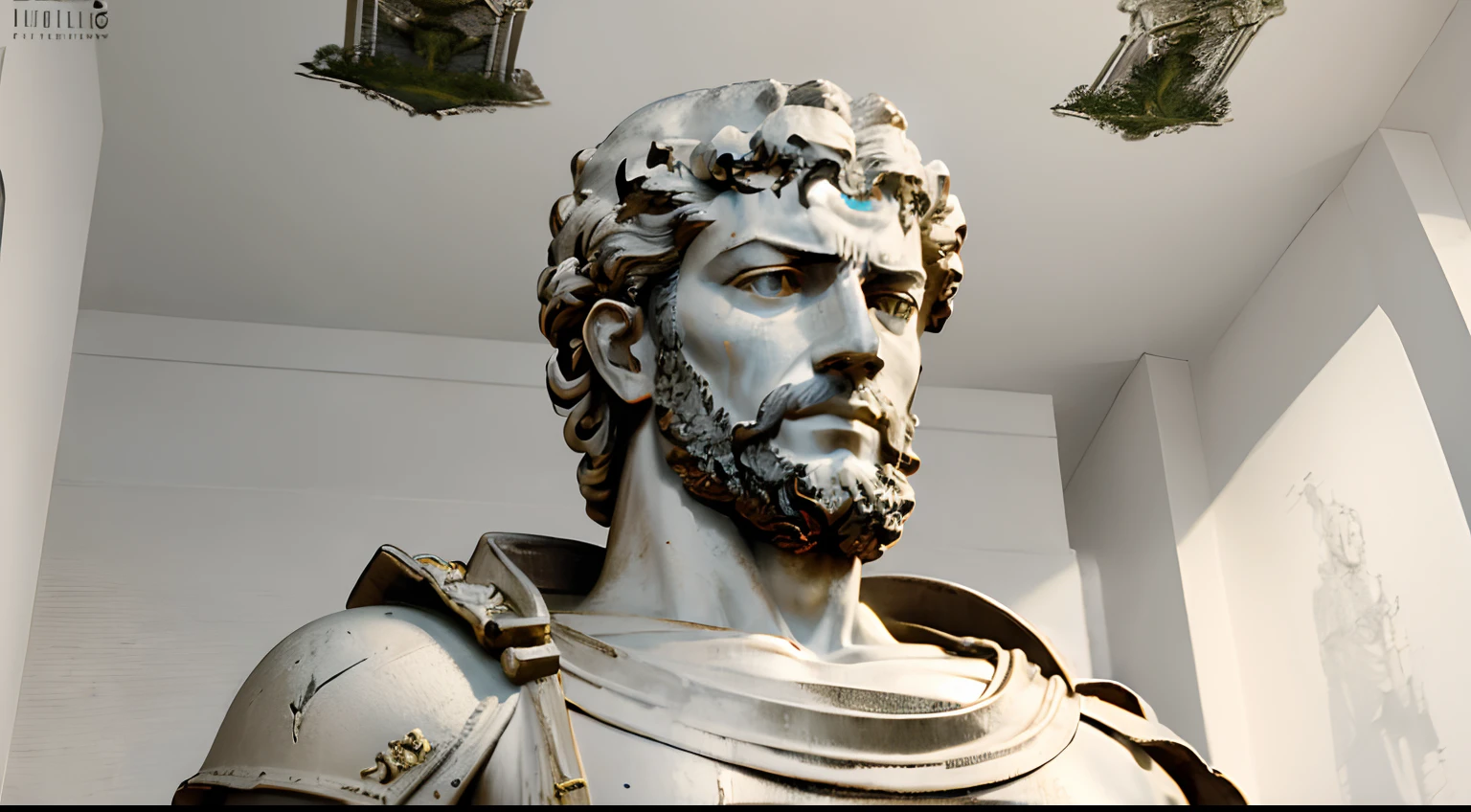 Greek statue of the Roman emperor, Marcus Aurelius, stoic, Realistic, sobre uma campanha militar