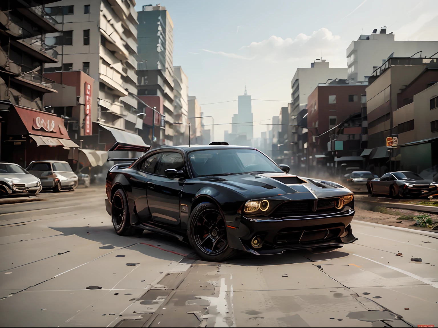 2012 Dodge Charger, red car, two hidden machine guns in front bumper, racing in New York subway rail tracks, gritty lighting, action photo, solo, cowboy shot, zeekars