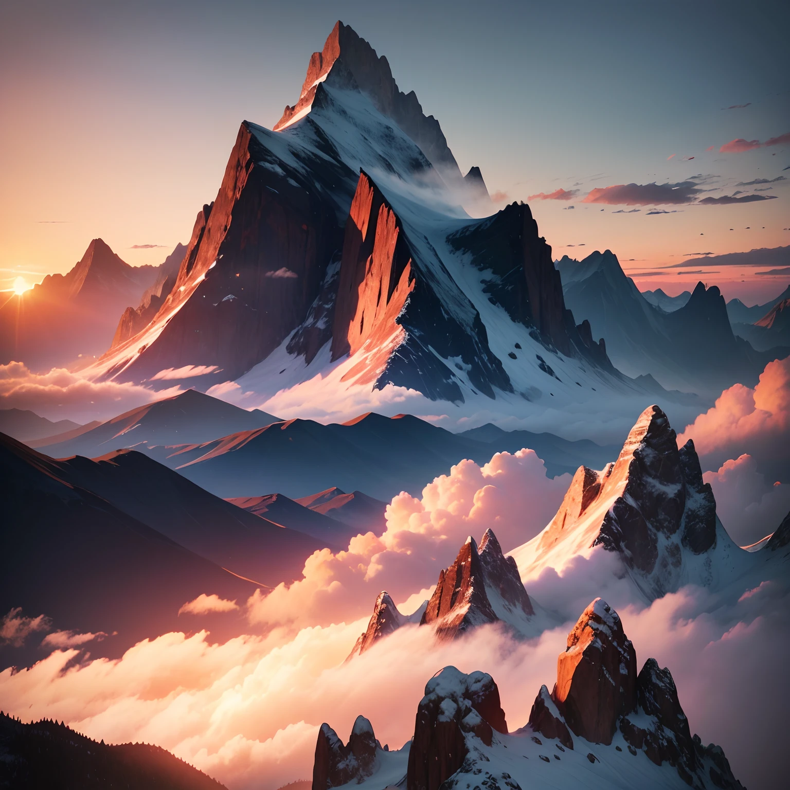 Sunrise, Mountain, sunlight, cloud, 8k, realistic, nature