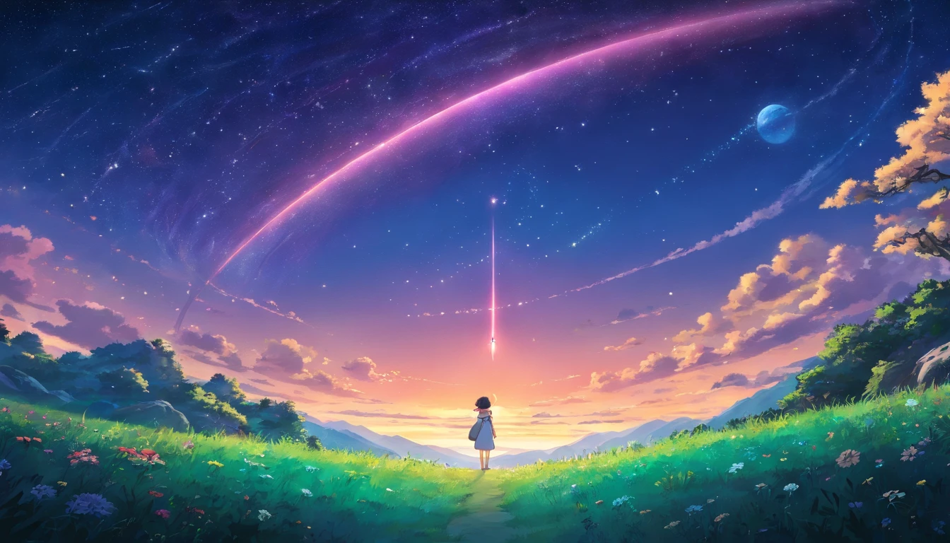 space, stars,nature, dark,anime, ghibli , highres, ultrasharp, 8k, masterpiece