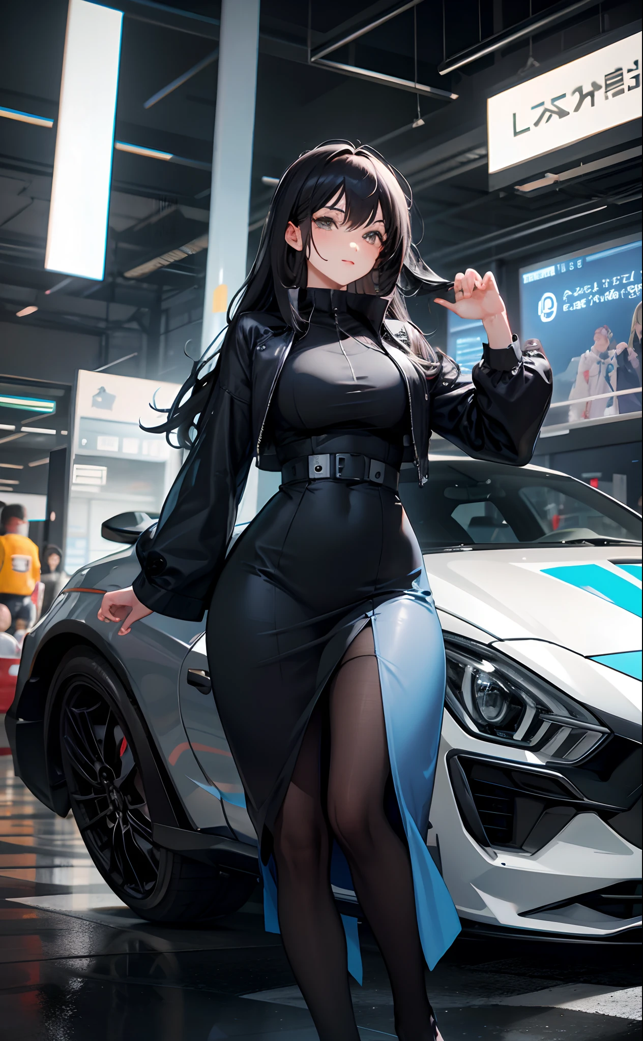 Superb masterpiece, 1girll,Hair up, Fair skin, Girls' pajamas, Black hair, Girl, Black eyes, Thigh clothing, coalescence, Super clear, face retouch, streets background, looking at viewert,