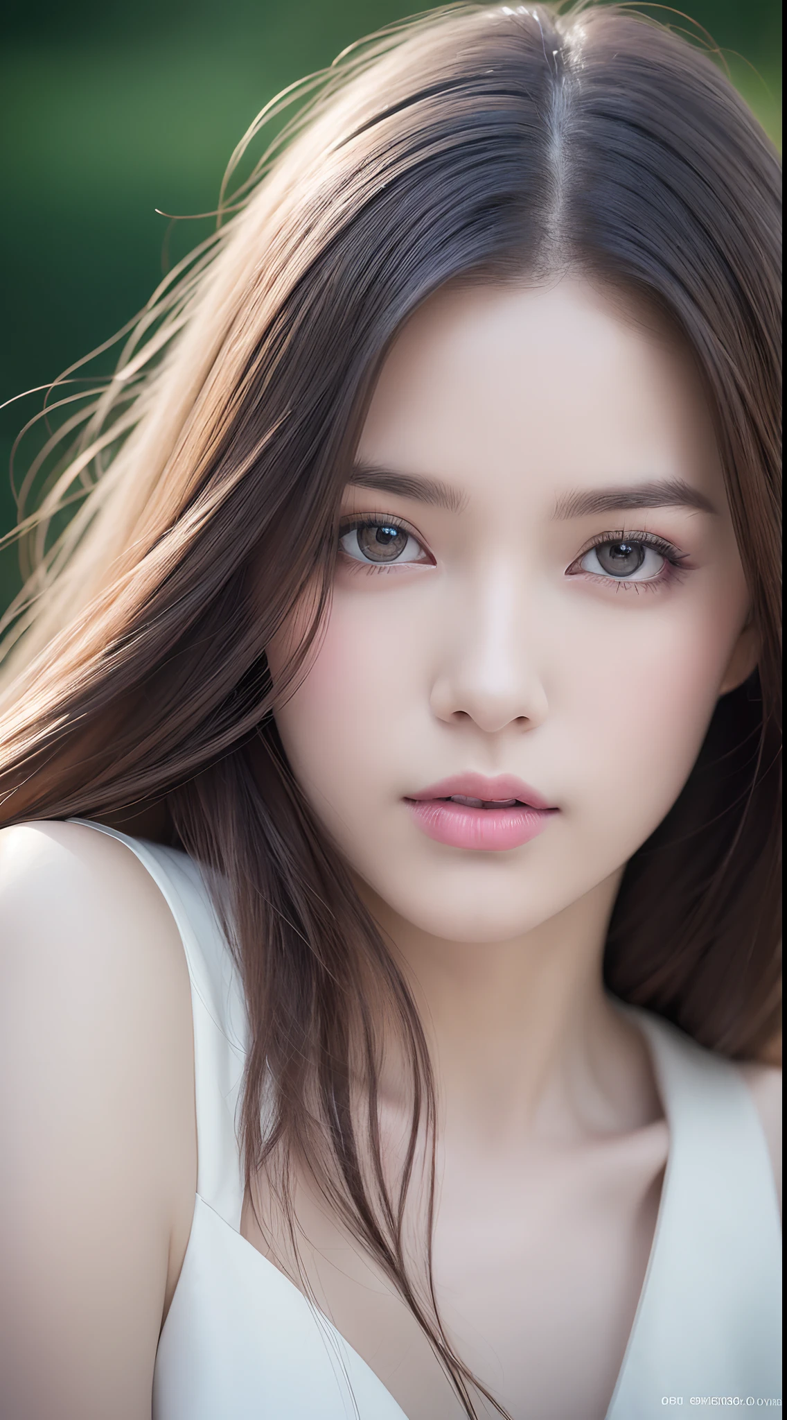 A woman with long hair and a white top posing for a picture - SeaArt AI