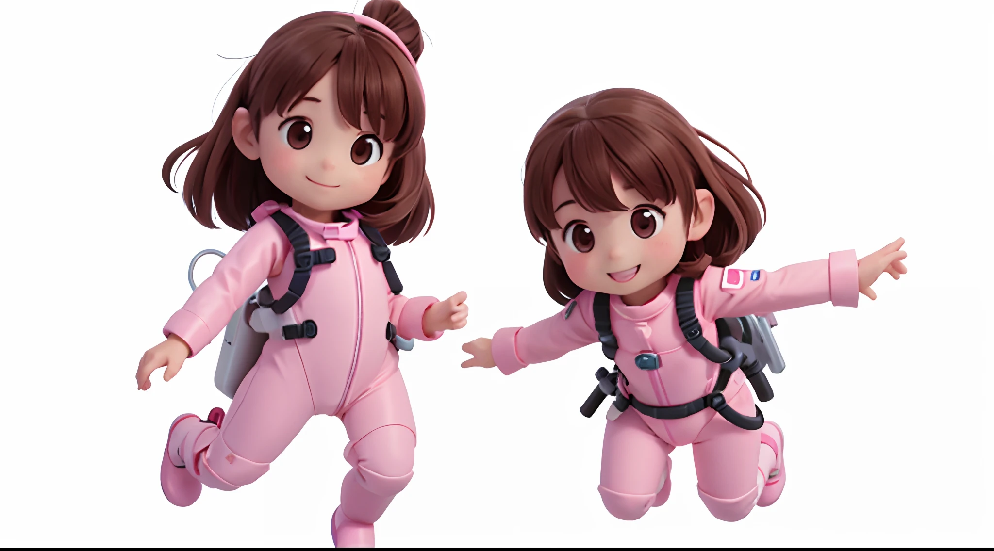 a 4 girl , happy, brown hair, brown eyes, pink cheeks, diving suit, full body, white background.