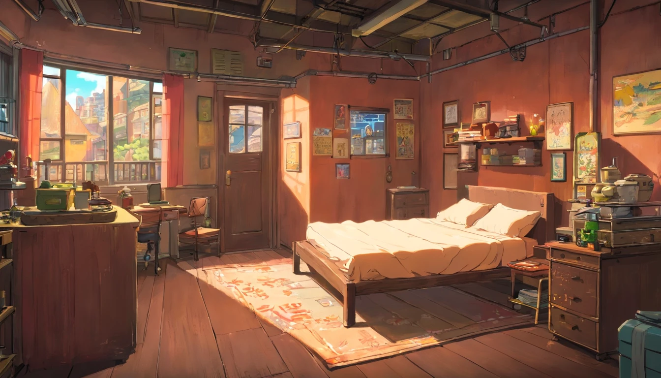 Urban Interior,Bedroom in the room,a bed,Industrial-style