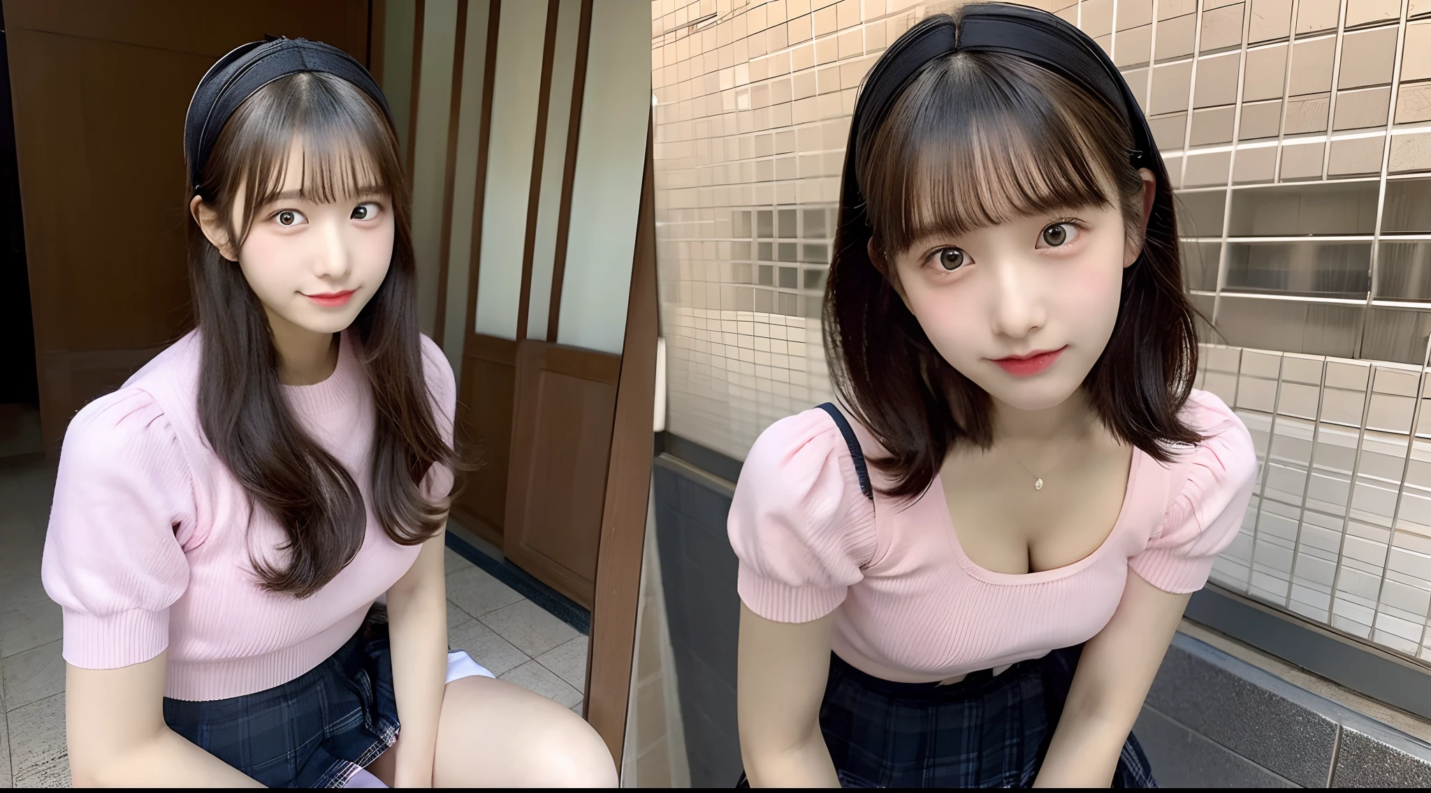 18-year-old high school girl in pink miniskirt(H-cup breasts)