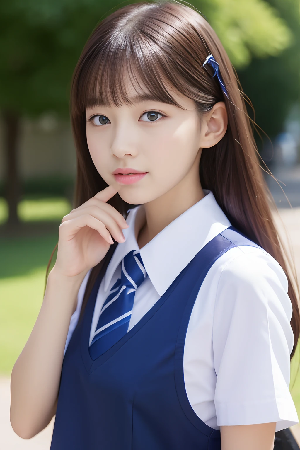 8k beautiful schoolgirl in summer uniform with double eyelids