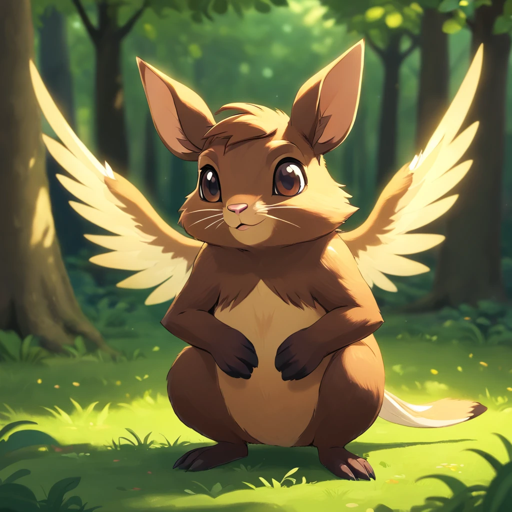 anthropomorphic Agouti that is a fallen angel, brown to dark brown fur, glowing black eyes, best quality, masterpiece