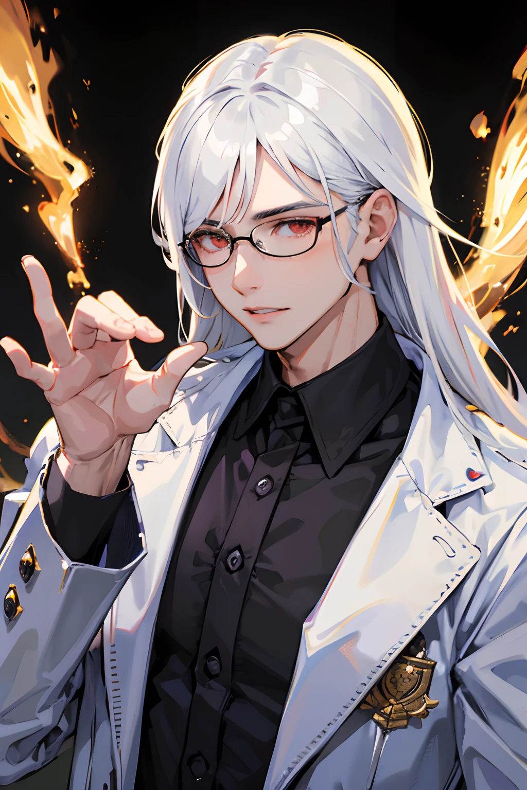 handsome man in glasses and beautiful white hair woman vampire