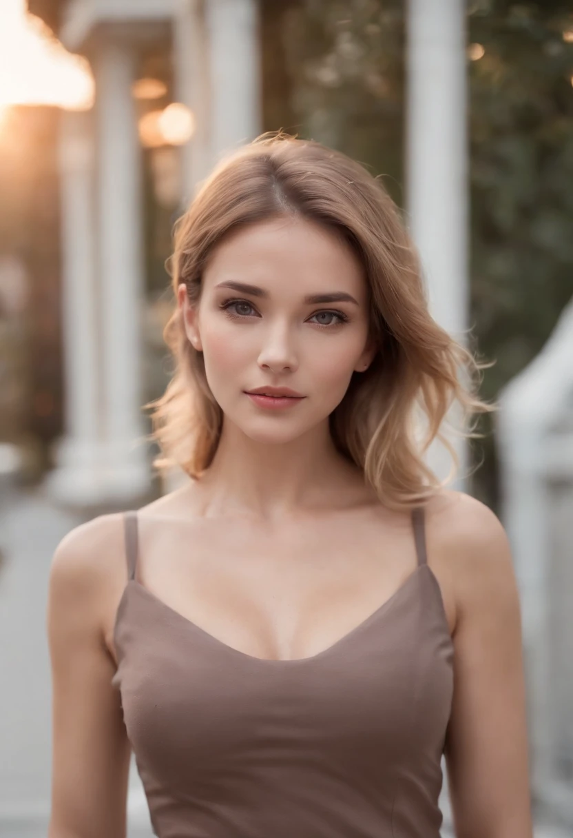 Professional, (4K photos:1.1) out door (Jeremy Lipking:0.3), (Diet Man Anna:0.3), (Arian mark:0.3), (Sharp Focus:1.3), high detailing, Wearing (Tight shirt:1.2), beautifull detailed face, Brown Eyes, short blonde hair, (attractive young woman:1.3), (Seductive:1.1), (Blushing:1.1), Hourglass Body Type, Natural breasts, wide hips